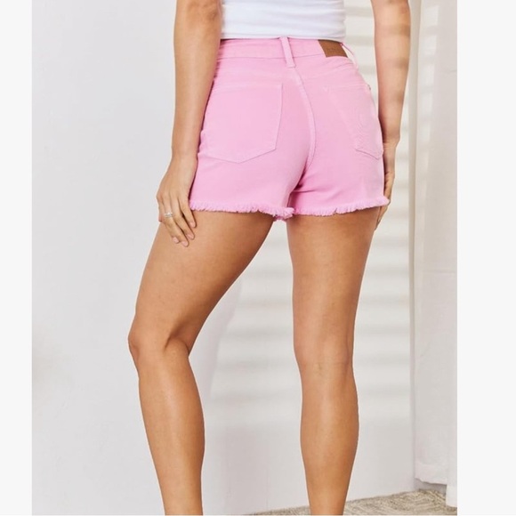 Pink Judy Blue Full Size High Waist Fray Hem Denim Shorts - Picture 10 of 14